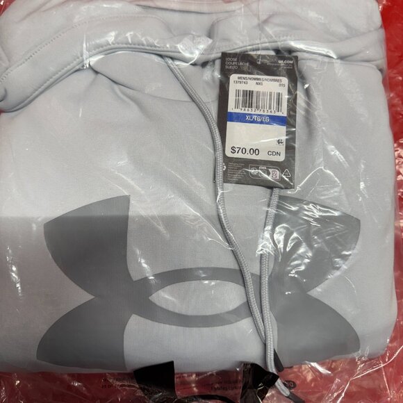 BNWT Men's Under Armour, Armour Fleece® Hoodie Big Logo, Halo Gray / Steel, XL - Picture 3 of 4